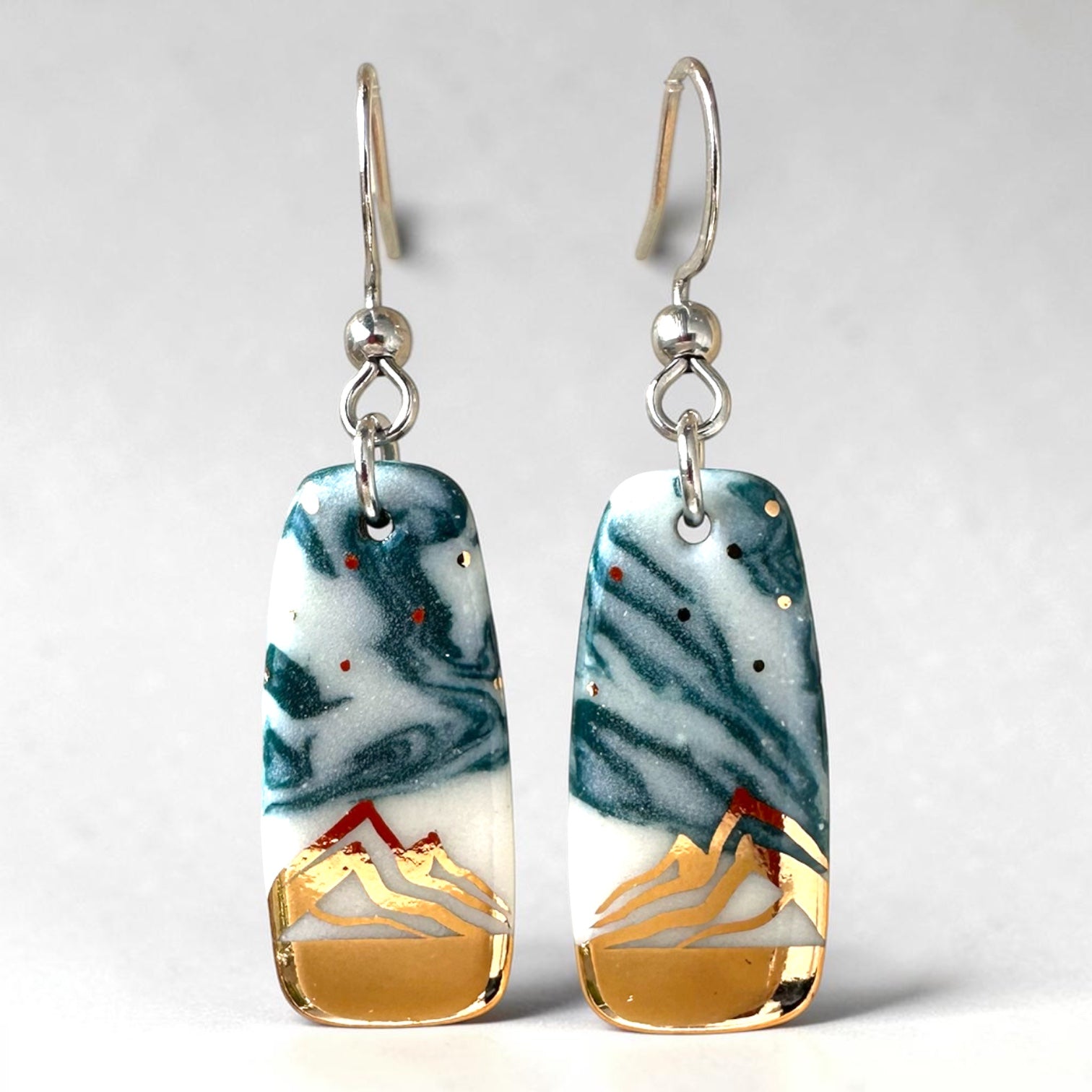Mountain Drop Porcelain Earrings with Gold Accent