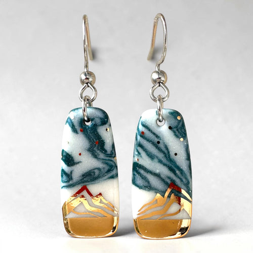 Mountain Drop Porcelain Earrings with Gold Accent
