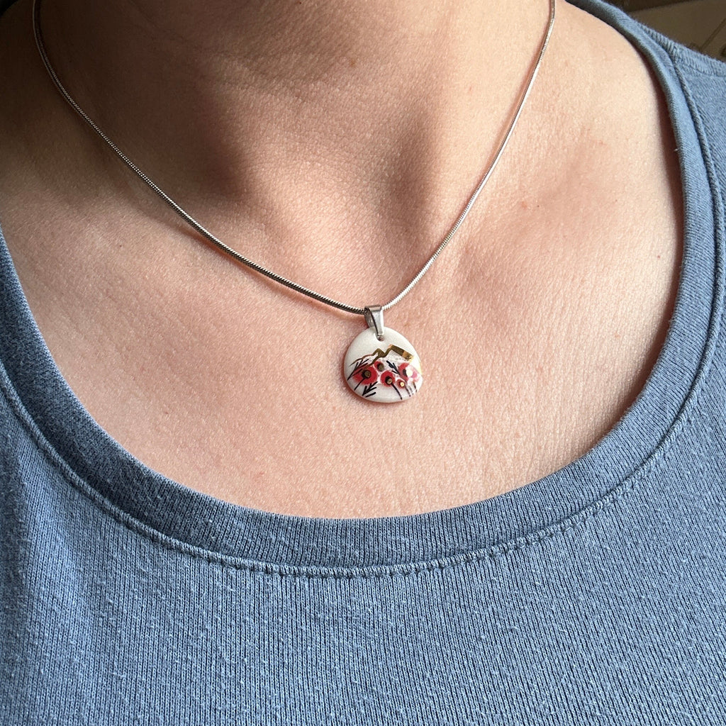 Wildflower Porcelain Pendant with Gold Accent