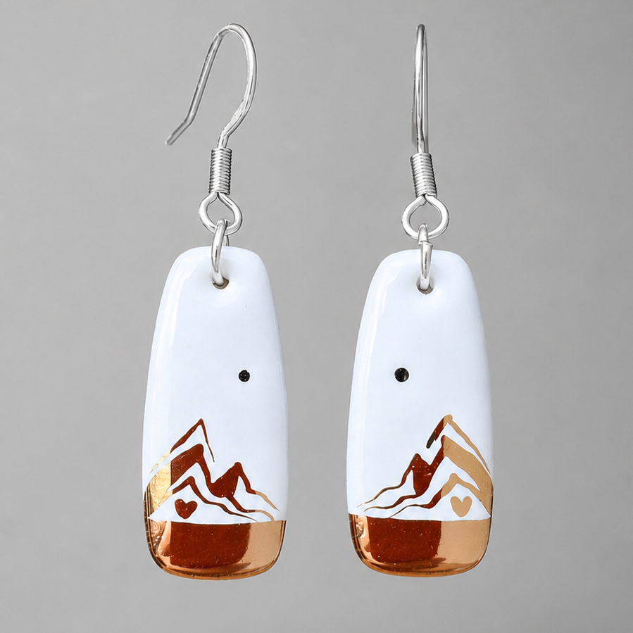 Mountain Drop Porcelain Earrings with Gold Accent