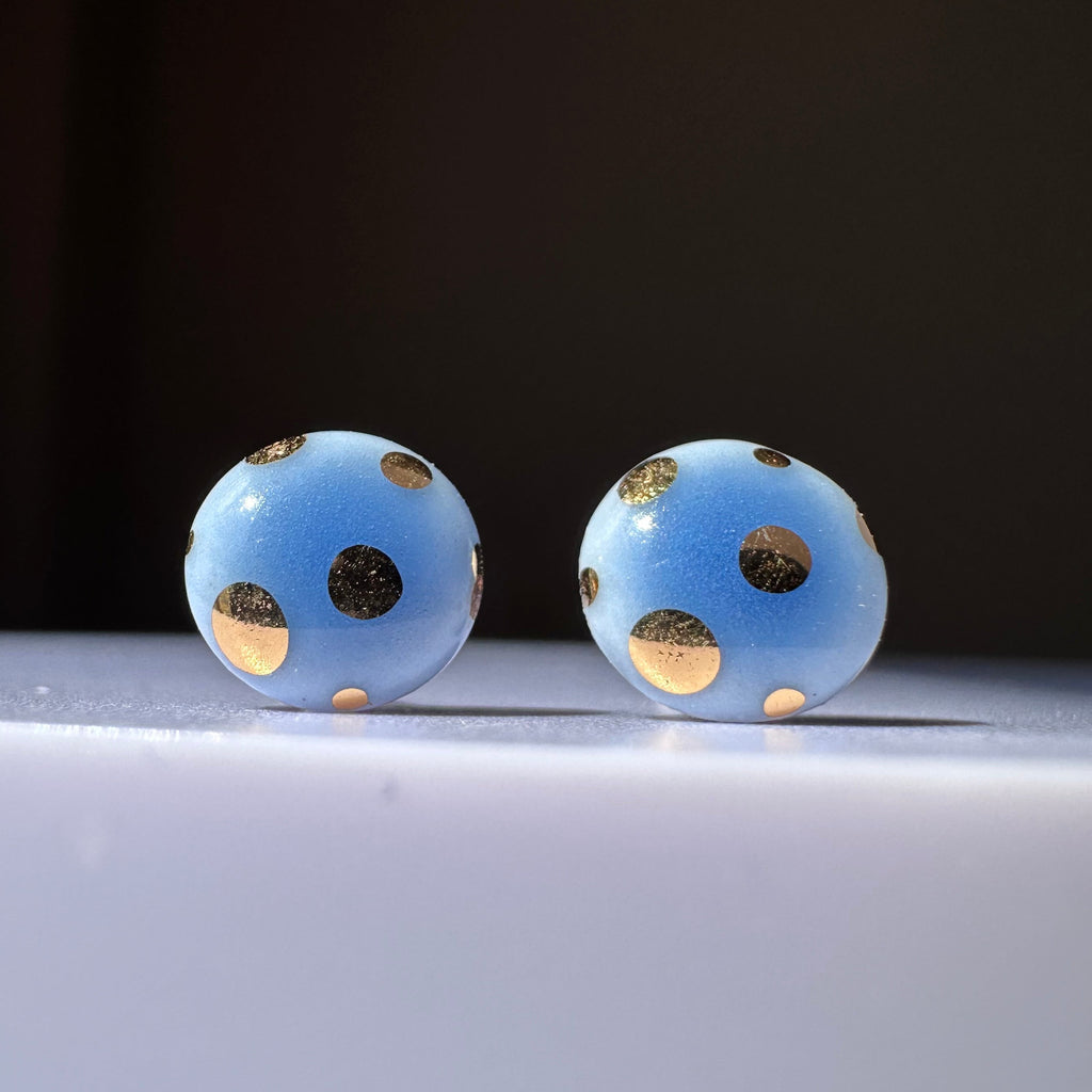 Minimal Porcelain Stud Earrings with Gold Dots