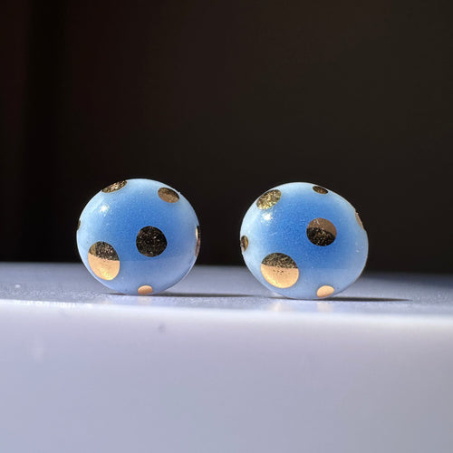 Minimal Porcelain Stud Earrings with Gold Dots